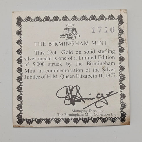 1977年  英国エリザベス2世女王 シルバージュビリー 純銀&金メッキメダル Birmingham&Mint ケーツ付
